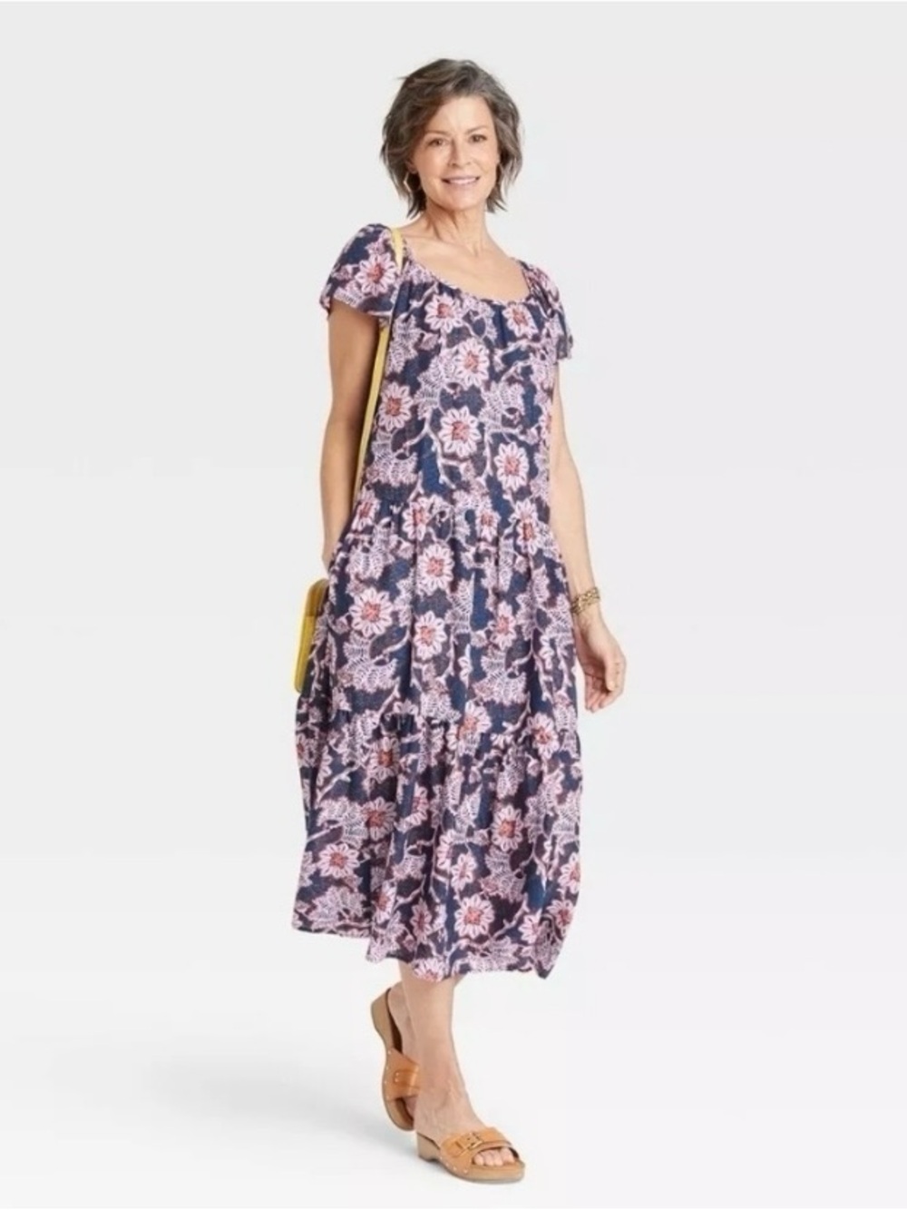 Knox Rose Blue Floral Flowy Boho Midi Dress Size Medium NWT Summer